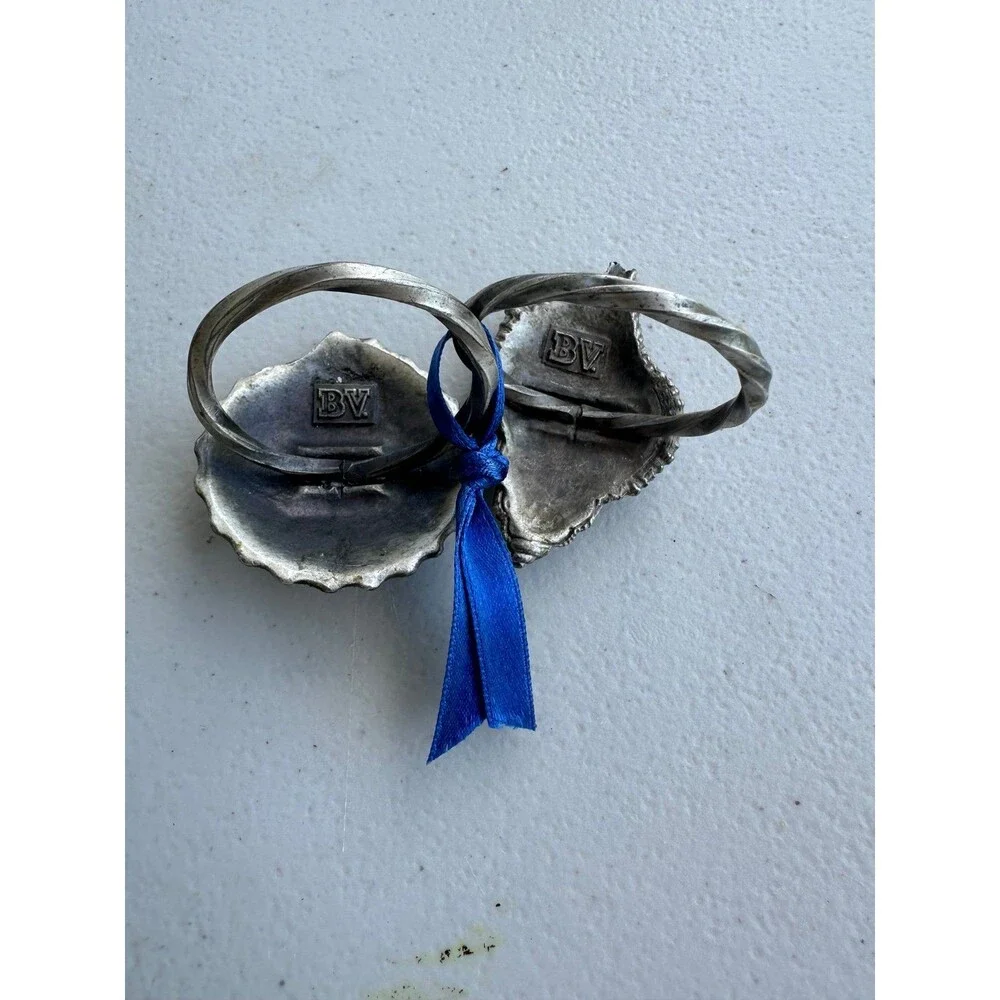 Beaulieu Vineyard BV Silver Pewter Seashell Shell Napkin Rings Holder Set of 2